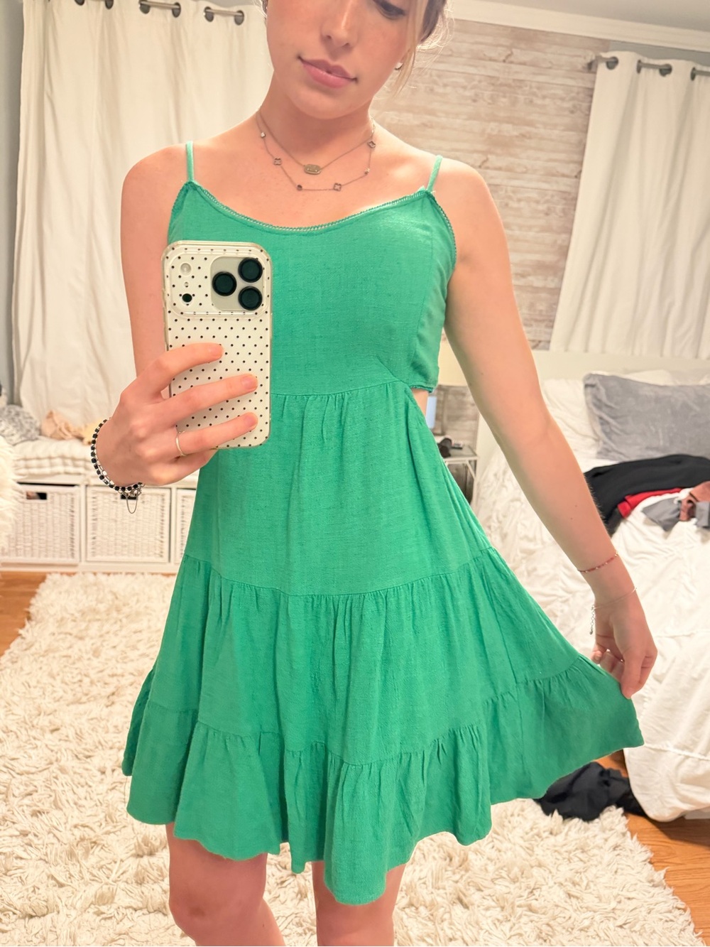 Altar’d State Green Tiered Spaghetti-Strap Summer Dress